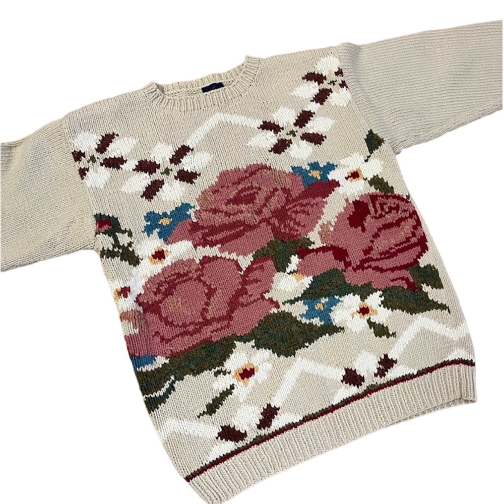 Cottagecore Vintage Floral Chunky Knit Sweater